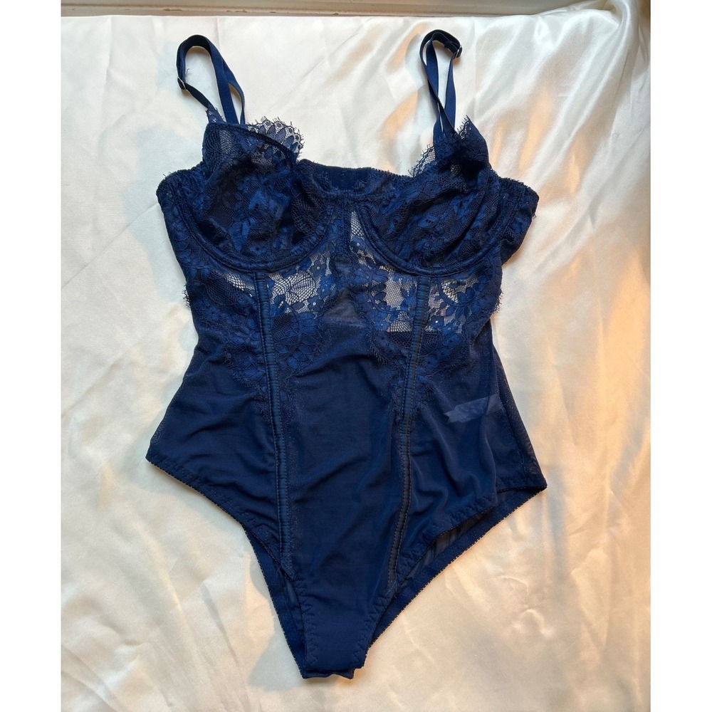 Lace-Trim Navy Bodysuit